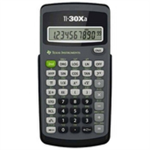 Texas Instruments TI-30Xa scientific calculator with gray and black body, single-line display